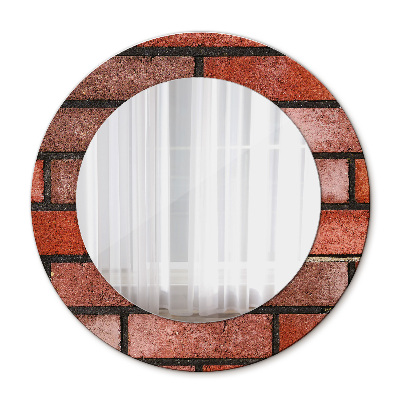 Miroir rond cadre avec impression Brique rouge