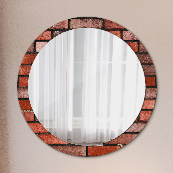Miroir rond cadre avec impression Brique rouge