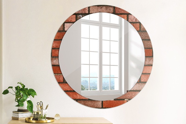 Miroir rond cadre avec impression Brique rouge
