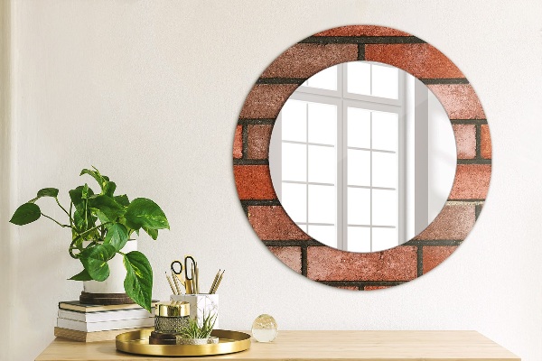 Miroir rond cadre avec impression Brique rouge