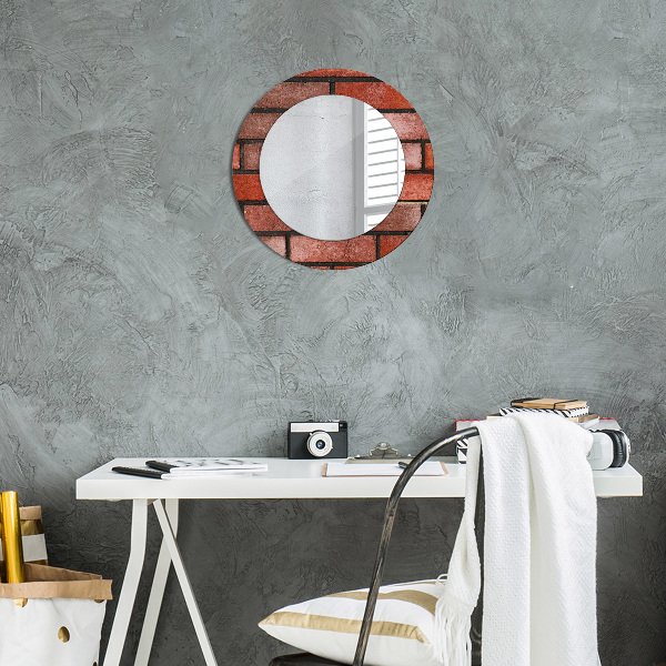 Miroir rond cadre avec impression Brique rouge