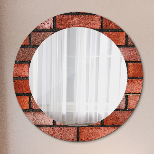 Miroir rond cadre avec impression Brique rouge
