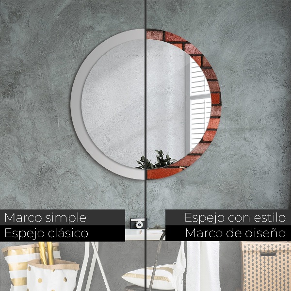 Miroir rond cadre avec impression Brique rouge