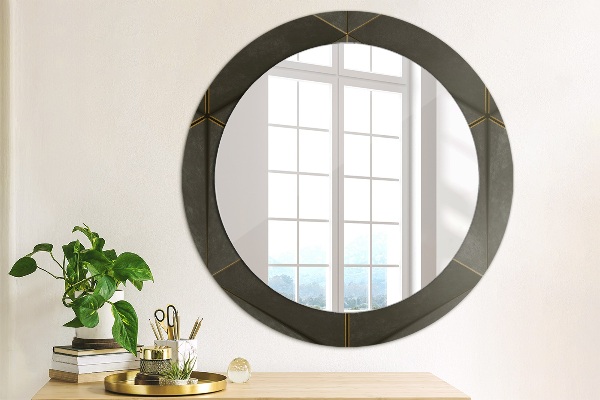 Miroir rond cadre avec impression Triangles gris
