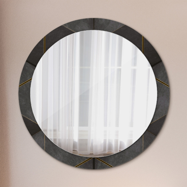 Miroir rond cadre avec impression Triangles gris