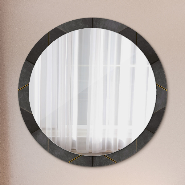 Miroir rond cadre avec impression Triangles gris