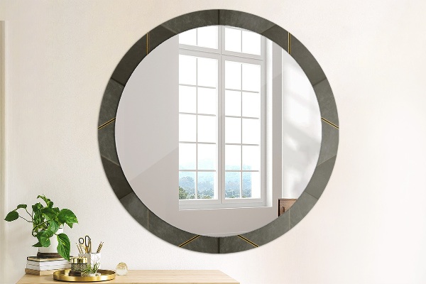 Miroir rond cadre avec impression Triangles gris
