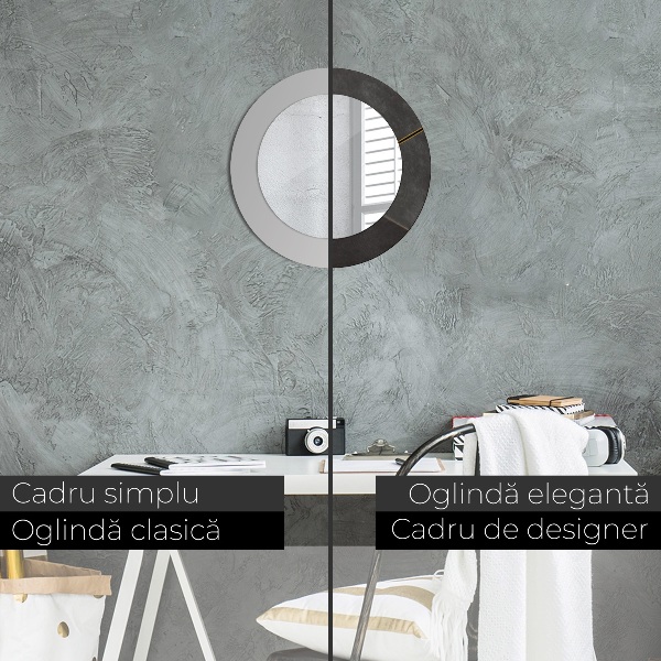 Miroir rond cadre avec impression Triangles gris