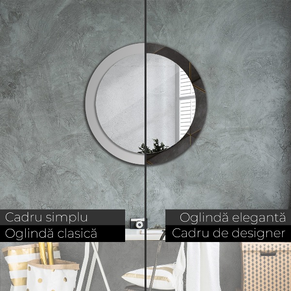 Miroir rond cadre avec impression Triangles gris