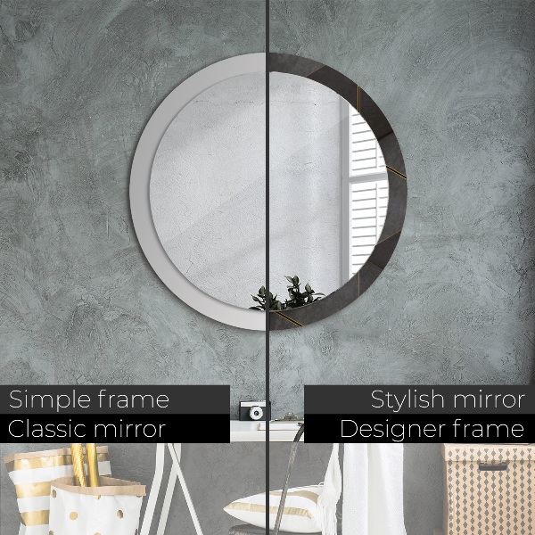 Miroir rond cadre avec impression Triangles gris