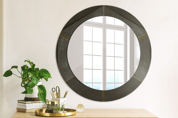 Miroir rond cadre avec impression Triangles gris