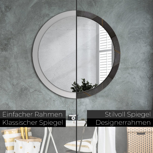 Miroir rond cadre avec impression Triangles gris