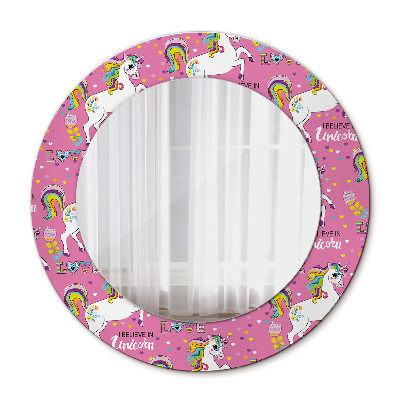 Miroir rond cadre avec impression Licorne magique