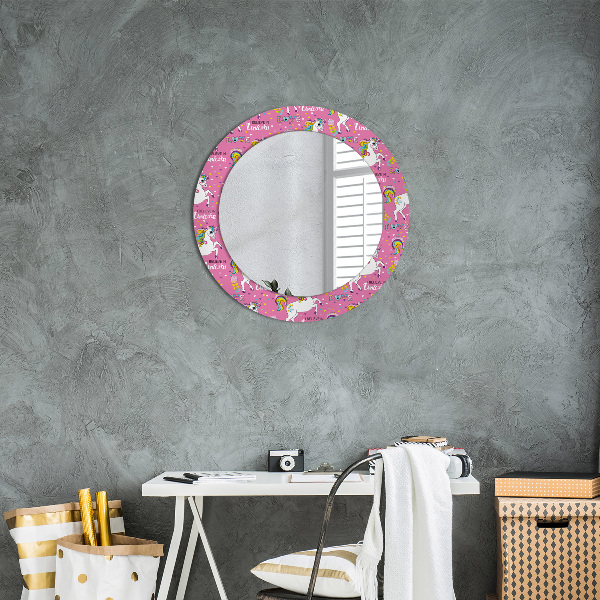 Miroir rond cadre avec impression Licorne magique