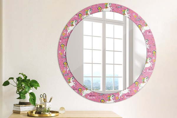Miroir rond cadre avec impression Licorne magique