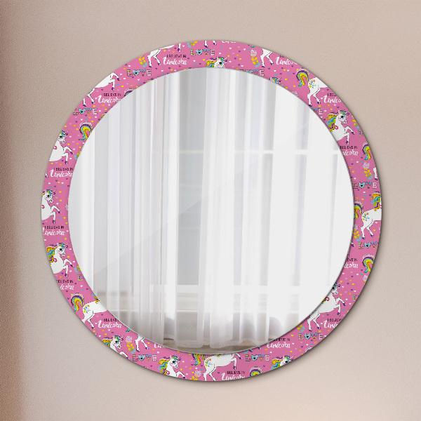 Miroir rond cadre avec impression Licorne magique