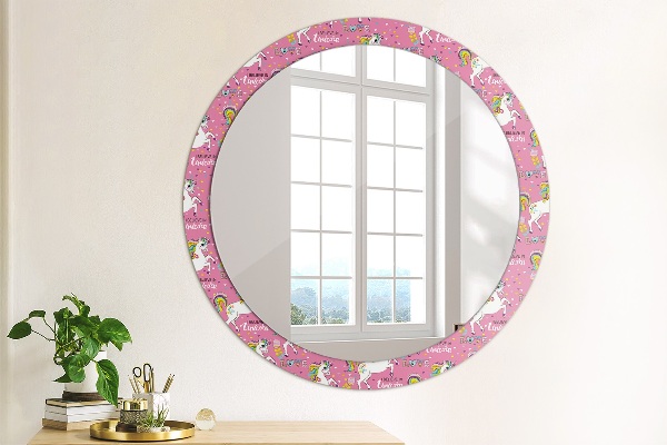 Miroir rond cadre avec impression Licorne magique