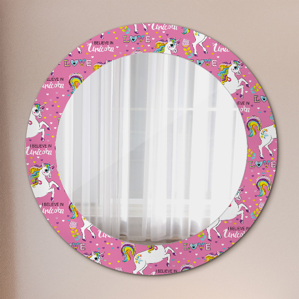 Miroir rond cadre avec impression Licorne magique