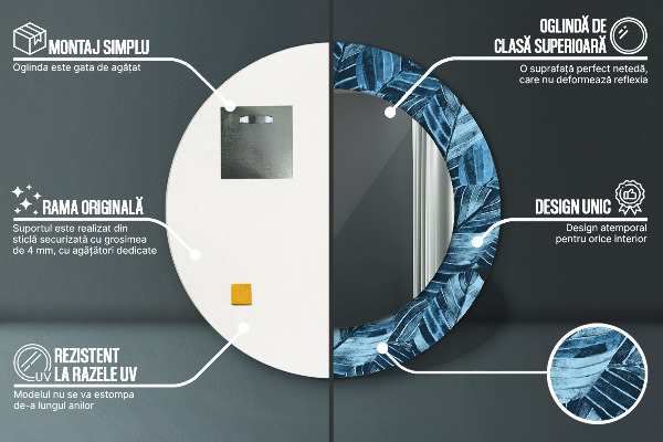 Miroir rond cadre avec impression Feuilles de la jungle