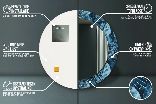 Miroir rond cadre avec impression Feuilles de la jungle