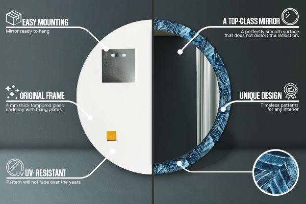 Miroir rond cadre avec impression Feuilles de la jungle