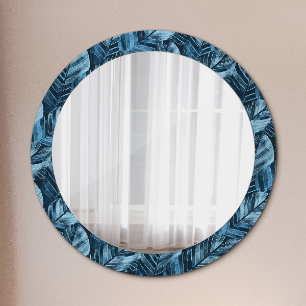Miroir rond cadre avec impression Feuilles de la jungle