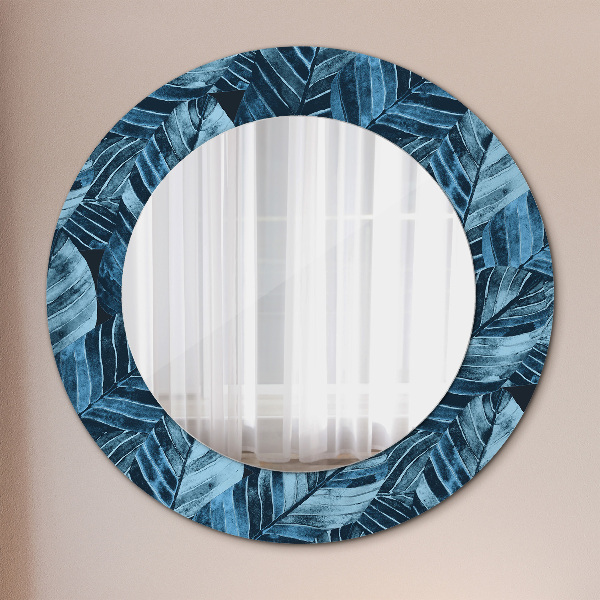 Miroir rond cadre avec impression Feuilles de la jungle