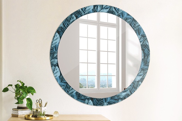 Miroir rond cadre avec impression Feuilles de la jungle