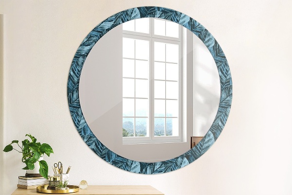 Miroir rond cadre avec impression Feuilles de la jungle