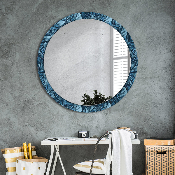Miroir rond cadre avec impression Feuilles de la jungle
