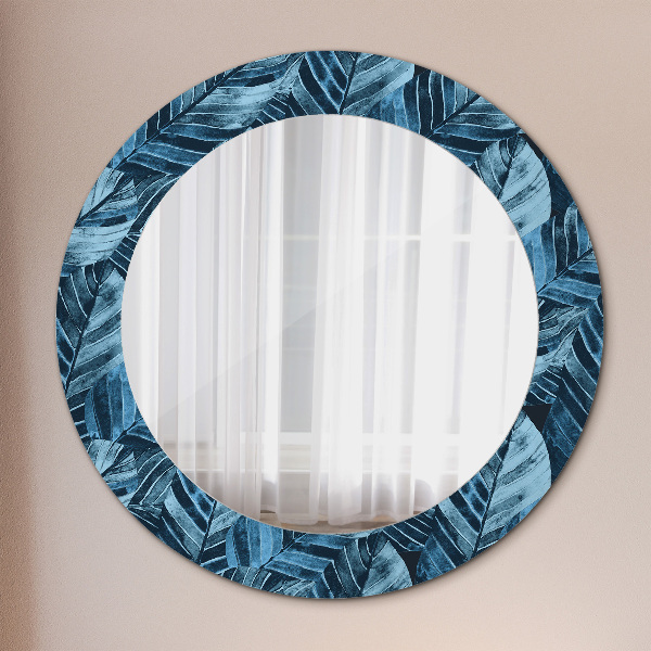 Miroir rond cadre avec impression Feuilles de la jungle