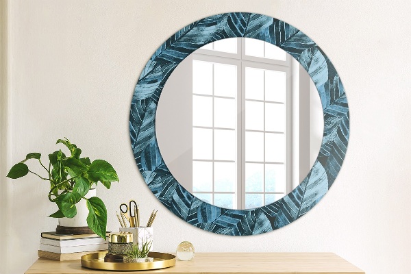 Miroir rond cadre avec impression Feuilles de la jungle