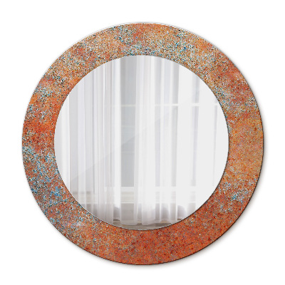 Miroir rond cadre avec impression Métal rouillé