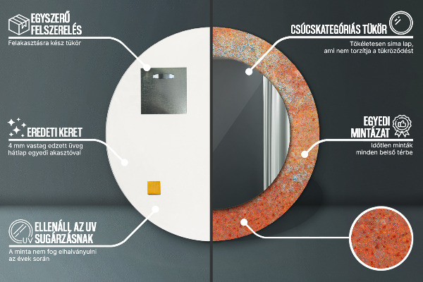 Miroir rond cadre avec impression Métal rouillé