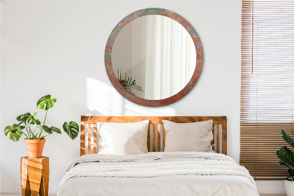 Miroir rond cadre avec impression Métal rouillé