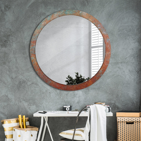 Miroir rond cadre avec impression Métal rouillé