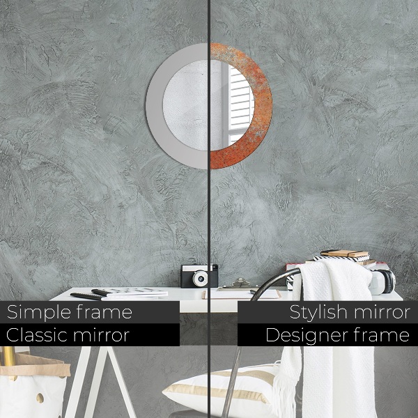 Miroir rond cadre avec impression Métal rouillé