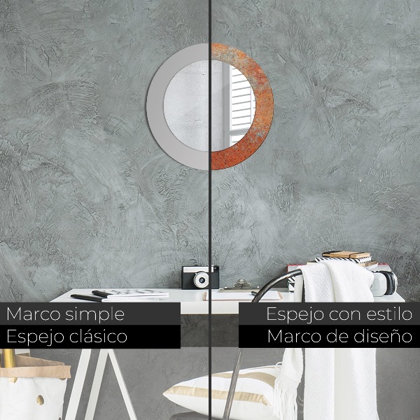 Miroir rond cadre avec impression Métal rouillé