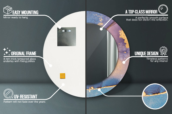 Miroir rond cadre avec impression Pierre de marbre