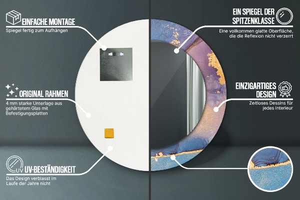 Miroir rond cadre avec impression Pierre de marbre