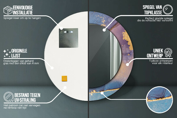 Miroir rond cadre avec impression Pierre de marbre