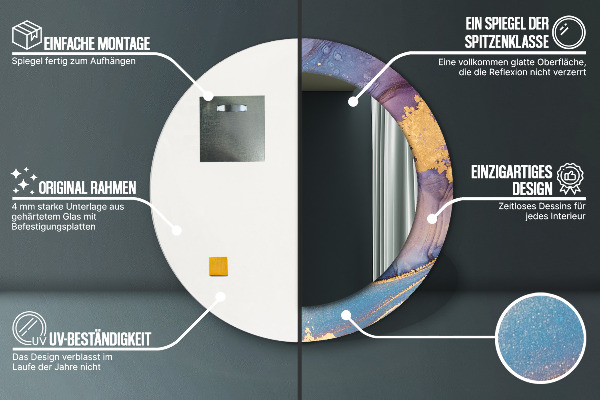 Miroir rond cadre avec impression Pierre de marbre