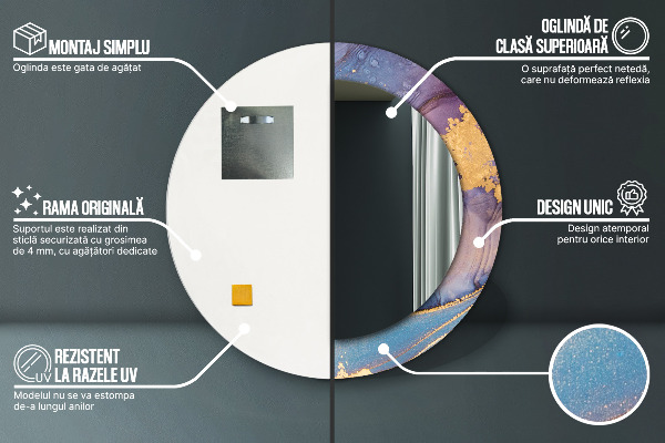 Miroir rond cadre avec impression Pierre de marbre