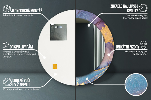 Miroir rond cadre avec impression Pierre de marbre