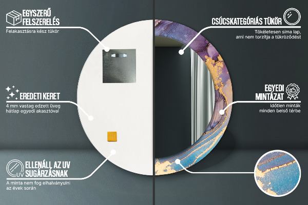 Miroir rond cadre avec impression Pierre de marbre