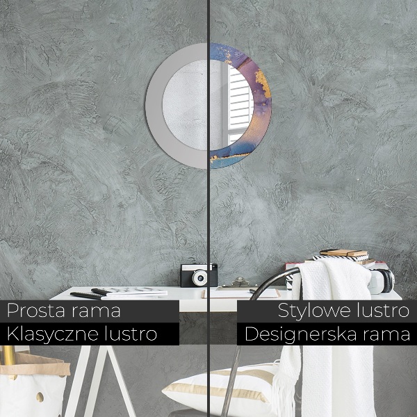 Miroir rond cadre avec impression Pierre de marbre