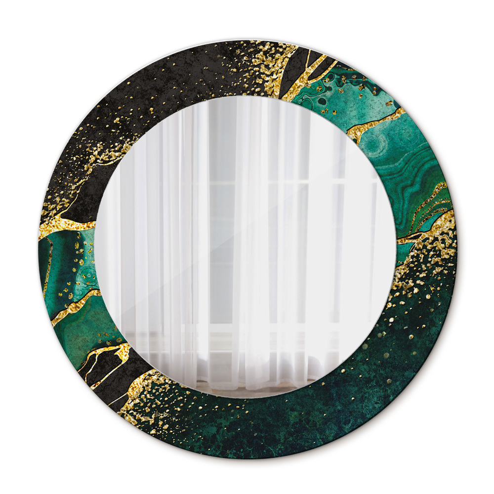 Miroir rond cadre avec impression En marbre vert
