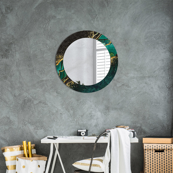 Miroir rond cadre avec impression En marbre vert