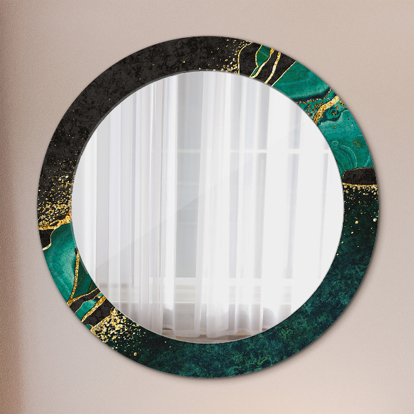 Miroir rond cadre avec impression En marbre vert