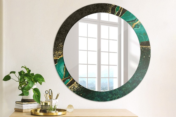 Miroir rond cadre avec impression En marbre vert